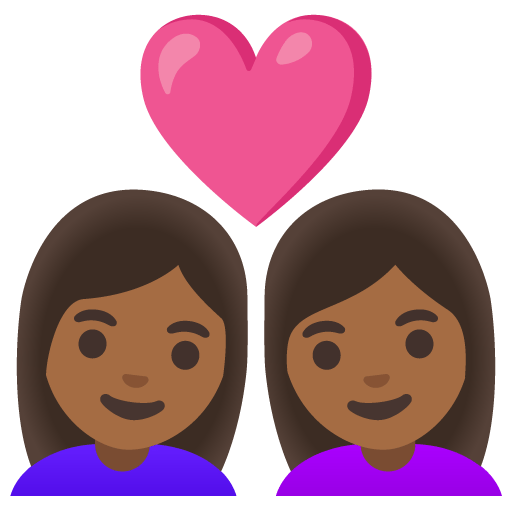 Google design of the couple with heart: woman woman medium-dark skin tone emoji verson:Noto Color Emoji 15.0