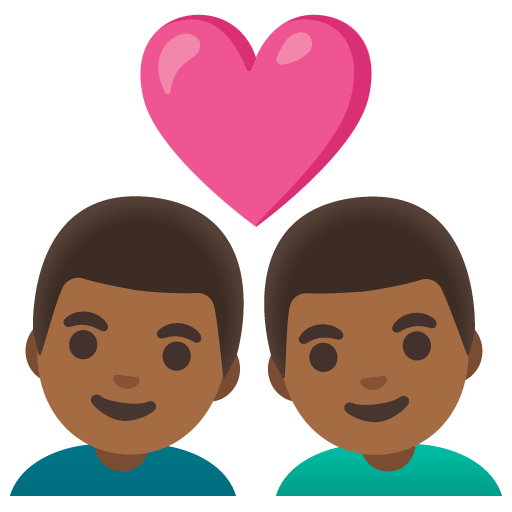 Google design of the couple with heart: man man medium-dark skin tone emoji verson:Noto Color Emoji 15.0