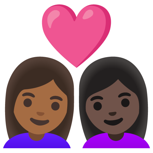 Google design of the couple with heart: woman woman medium-dark skin tone dark skin tone emoji verson:Noto Color Emoji 15.0