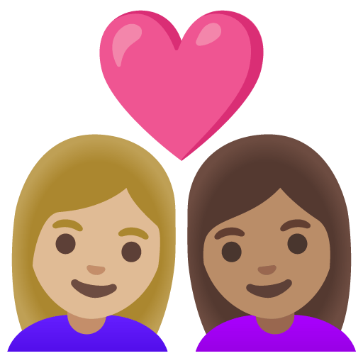 Google design of the couple with heart: woman woman medium-light skin tone medium skin tone emoji verson:Noto Color Emoji 15.0