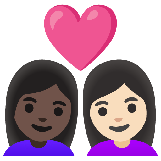 Google design of the couple with heart: woman woman dark skin tone light skin tone emoji verson:Noto Color Emoji 15.0
