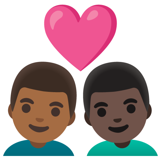 Google design of the couple with heart: man man medium-dark skin tone dark skin tone emoji verson:Noto Color Emoji 15.0