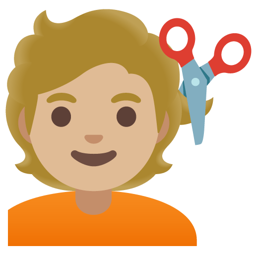 Google design of the person getting haircut: medium-light skin tone emoji verson:Noto Color Emoji 15.0