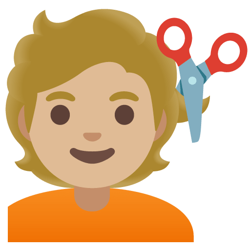 Google design of the person getting haircut: medium-light skin tone emoji verson:Noto Color Emoji 15.0