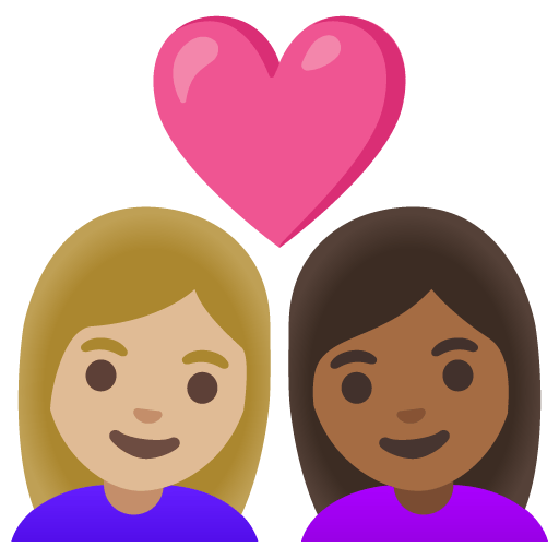 Google design of the couple with heart: woman woman medium-light skin tone medium-dark skin tone emoji verson:Noto Color Emoji 15.0