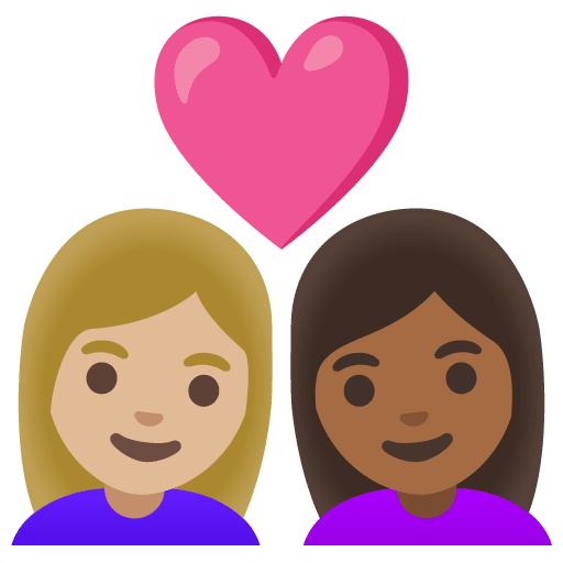 Google design of the couple with heart: woman woman medium-light skin tone medium-dark skin tone emoji verson:Noto Color Emoji 15.0