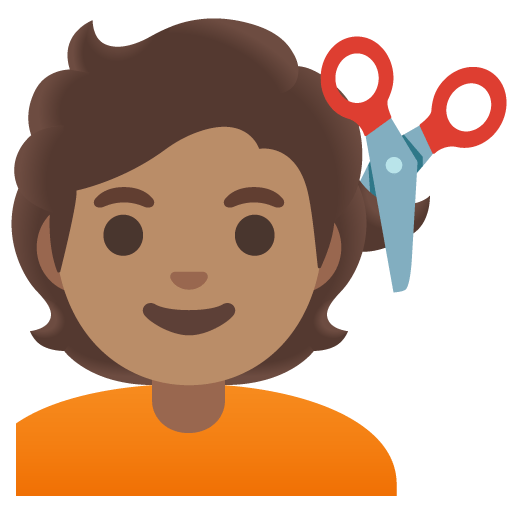 Google design of the person getting haircut: medium skin tone emoji verson:Noto Color Emoji 15.0
