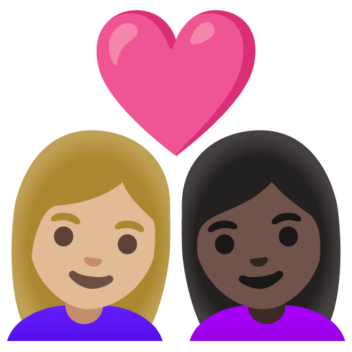 Google design of the couple with heart: woman woman medium-light skin tone dark skin tone emoji verson:Noto Color Emoji 15.0