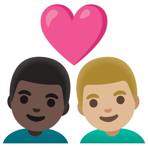 Google design of the couple with heart: man man dark skin tone medium-light skin tone emoji verson:Noto Color Emoji 15.0