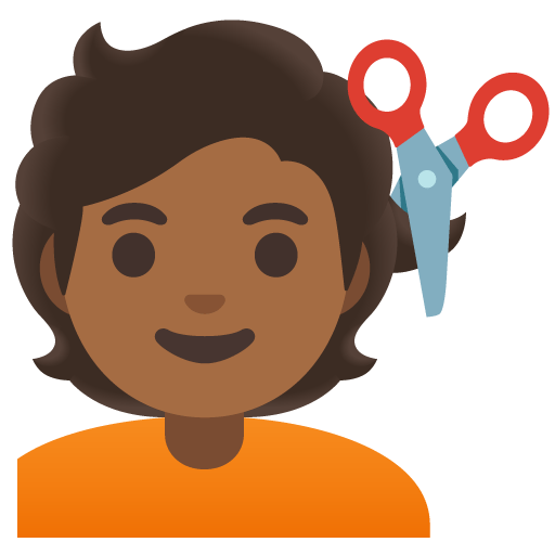 Google design of the person getting haircut: medium-dark skin tone emoji verson:Noto Color Emoji 15.0