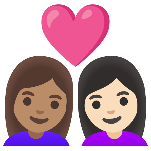 Google design of the couple with heart: woman woman medium skin tone light skin tone emoji verson:Noto Color Emoji 15.0