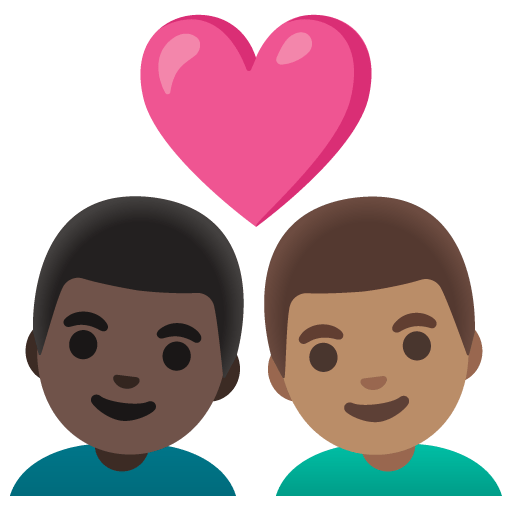 Google design of the couple with heart: man man dark skin tone medium skin tone emoji verson:Noto Color Emoji 15.0