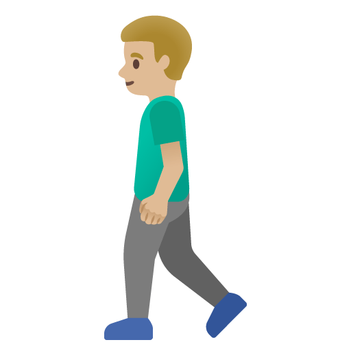 Google design of the man walking: medium-light skin tone emoji verson:Noto Color Emoji 15.0