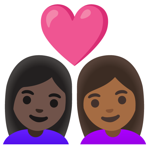Google design of the couple with heart: woman woman dark skin tone medium-dark skin tone emoji verson:Noto Color Emoji 15.0