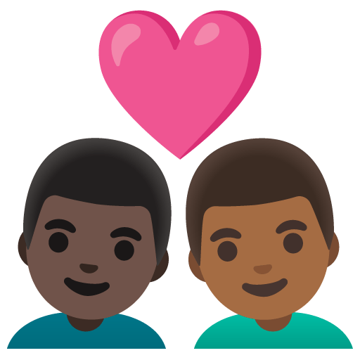 Google design of the couple with heart: man man dark skin tone medium-dark skin tone emoji verson:Noto Color Emoji 15.0