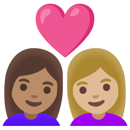 Google design of the couple with heart: woman woman medium skin tone medium-light skin tone emoji verson:Noto Color Emoji 15.0