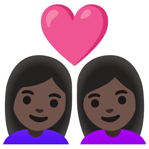 Google design of the couple with heart: woman woman dark skin tone emoji verson:Noto Color Emoji 15.0