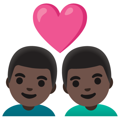Google design of the couple with heart: man man dark skin tone emoji verson:Noto Color Emoji 15.0