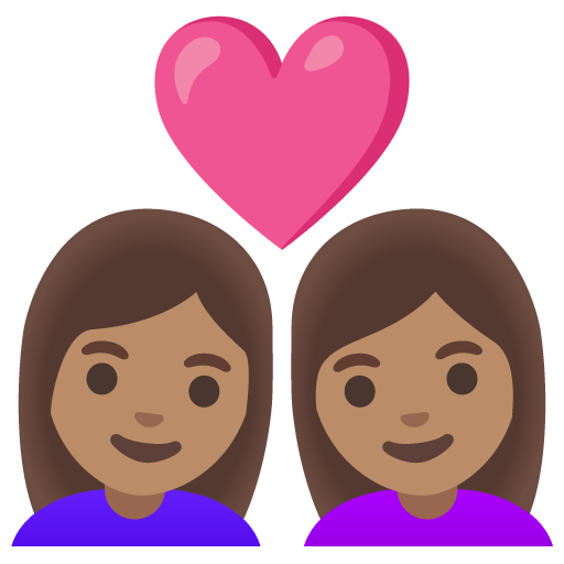 Google design of the couple with heart: woman woman medium skin tone emoji verson:Noto Color Emoji 15.0