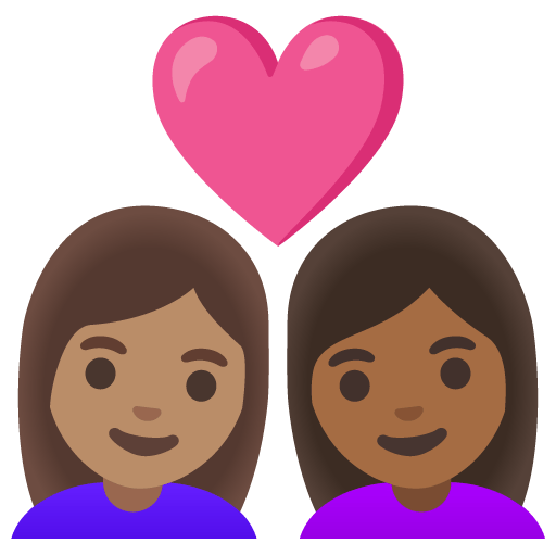 Google design of the couple with heart: woman woman medium skin tone medium-dark skin tone emoji verson:Noto Color Emoji 15.0