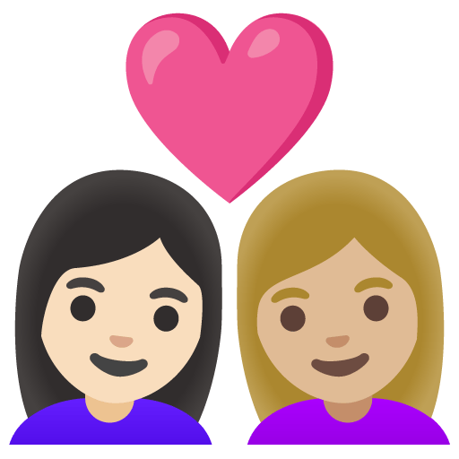 Google design of the couple with heart: woman woman light skin tone medium-light skin tone emoji verson:Noto Color Emoji 15.0