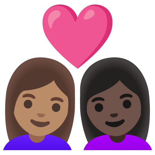 Google design of the couple with heart: woman woman medium skin tone dark skin tone emoji verson:Noto Color Emoji 15.0