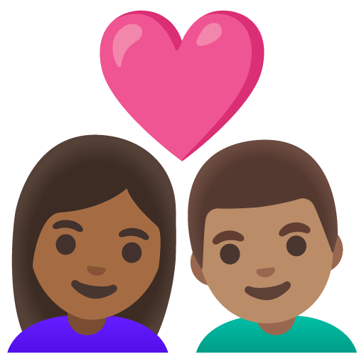 Google design of the couple with heart: woman man medium-dark skin tone medium skin tone emoji verson:Noto Color Emoji 15.0
