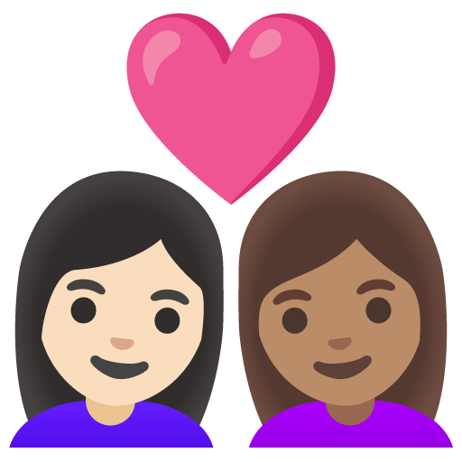Google design of the couple with heart: woman woman light skin tone medium skin tone emoji verson:Noto Color Emoji 15.0