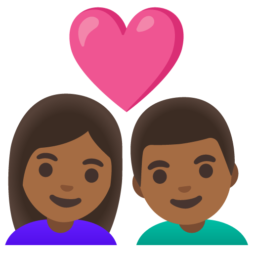 Google design of the couple with heart: woman man medium-dark skin tone emoji verson:Noto Color Emoji 15.0