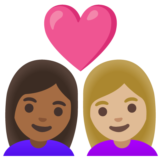 Google design of the couple with heart: woman woman medium-dark skin tone medium-light skin tone emoji verson:Noto Color Emoji 15.0