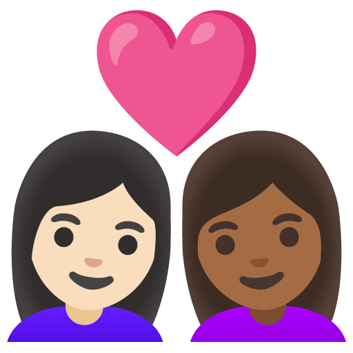 Google design of the couple with heart: woman woman light skin tone medium-dark skin tone emoji verson:Noto Color Emoji 15.0