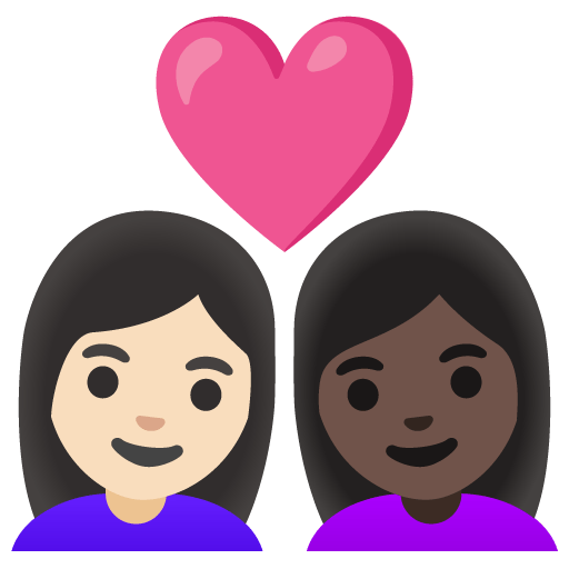 Google design of the couple with heart: woman woman light skin tone dark skin tone emoji verson:Noto Color Emoji 15.0