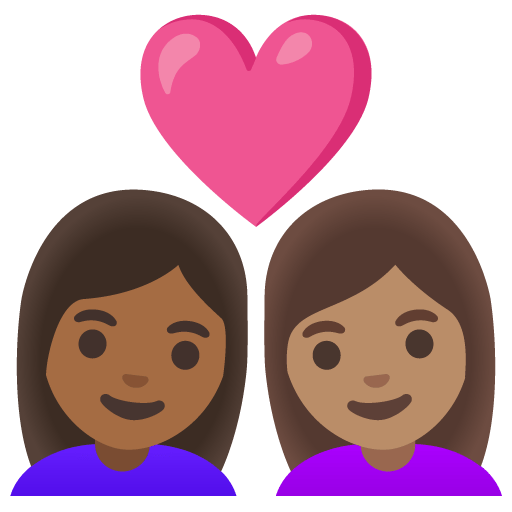 Google design of the couple with heart: woman woman medium-dark skin tone medium skin tone emoji verson:Noto Color Emoji 15.0