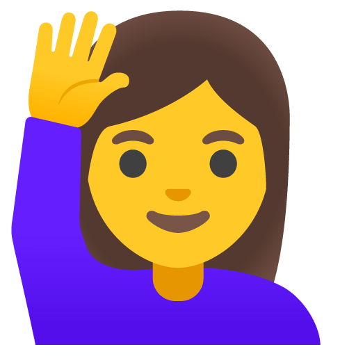 Google design of the woman raising hand emoji verson:Noto Color Emoji 15.1
