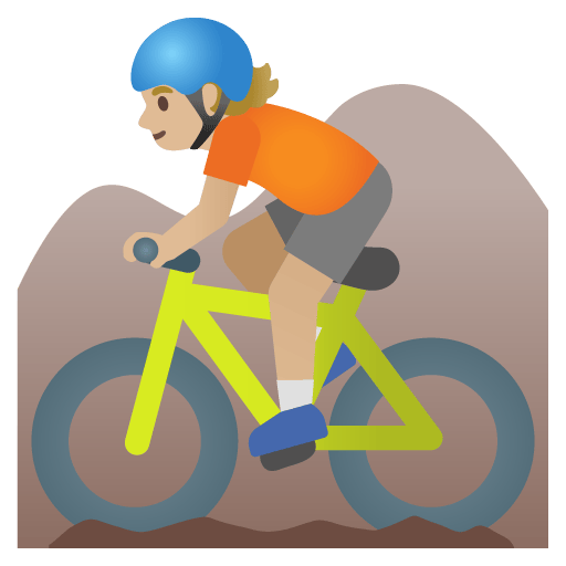 Google design of the person mountain biking: medium-light skin tone emoji verson:Noto Color Emoji 15.0