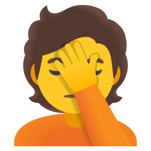 Google design of the person facepalming emoji verson:Noto Color Emoji 15.1