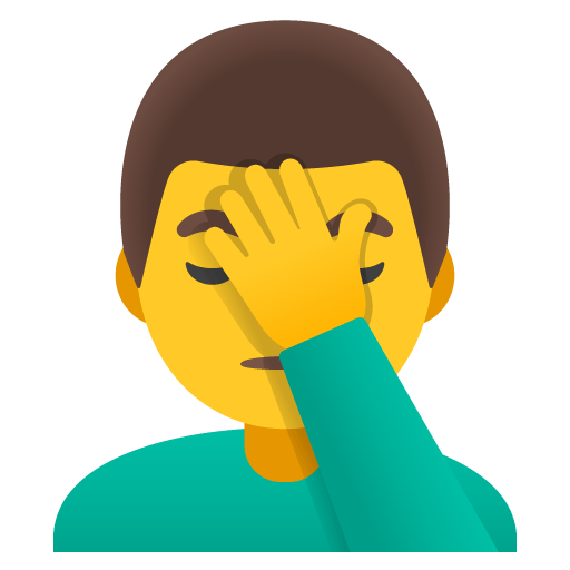 Google design of the man facepalming emoji verson:Noto Color Emoji 15.1