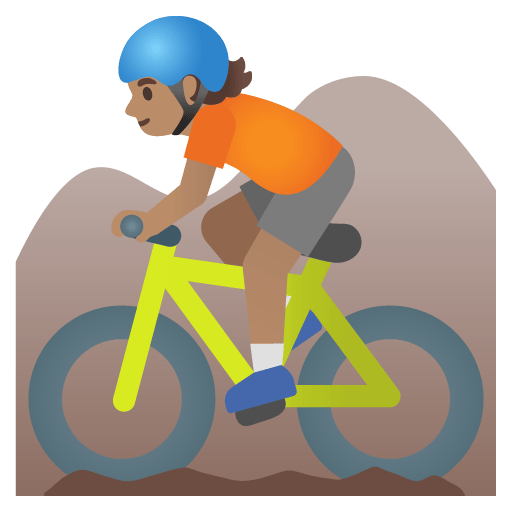 Google design of the person mountain biking: medium skin tone emoji verson:Noto Color Emoji 15.0