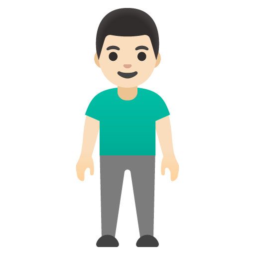 Google design of the man standing: light skin tone emoji verson:Noto Color Emoji 15.0