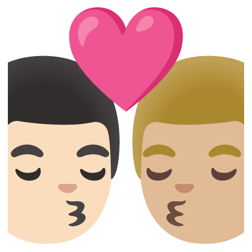 Google design of the kiss: man man light skin tone medium-light skin tone emoji verson:Noto Color Emoji 15.0