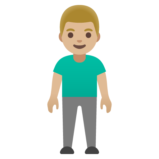 Google design of the man standing: medium-light skin tone emoji verson:Noto Color Emoji 15.0