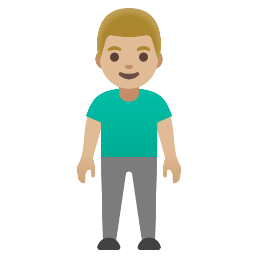 Google design of the man standing: medium-light skin tone emoji verson:Noto Color Emoji 15.0
