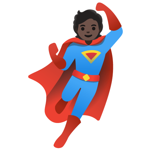 Google design of the superhero: dark skin tone emoji verson:Noto Color Emoji 15.0