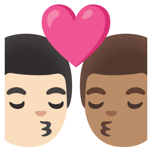 Google design of the kiss: man man light skin tone medium skin tone emoji verson:Noto Color Emoji 15.0