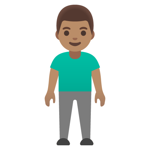 Google design of the man standing: medium skin tone emoji verson:Noto Color Emoji 15.0