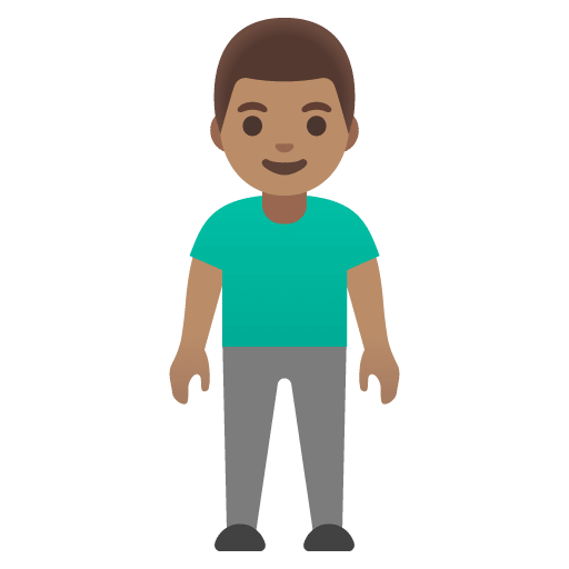 Google design of the man standing: medium skin tone emoji verson:Noto Color Emoji 15.0