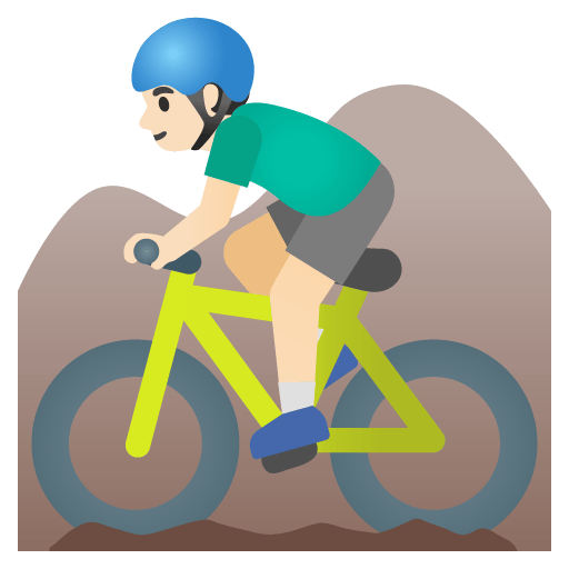 Google design of the man mountain biking: light skin tone emoji verson:Noto Color Emoji 15.0