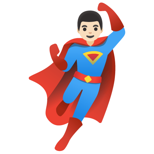 Google design of the man superhero: light skin tone emoji verson:Noto Color Emoji 15.0