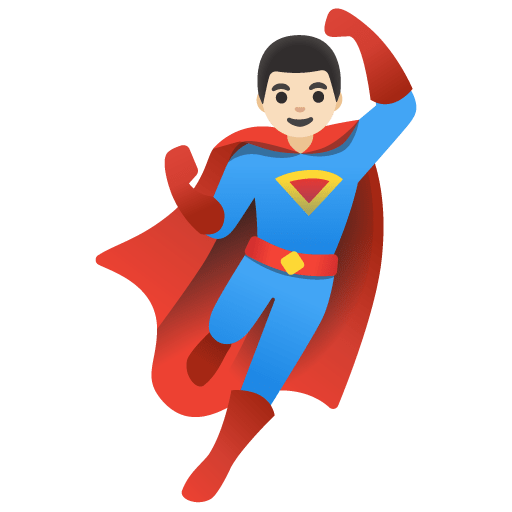 Google design of the man superhero: light skin tone emoji verson:Noto Color Emoji 15.0