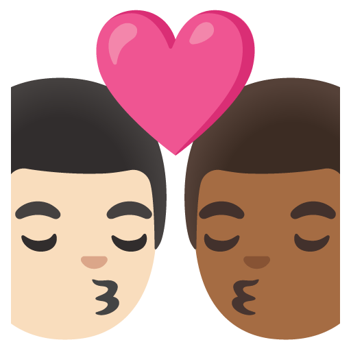 Google design of the kiss: man man light skin tone medium-dark skin tone emoji verson:Noto Color Emoji 15.0